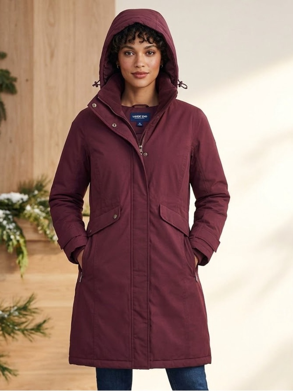 Lands’ End Maroon Down Filled Long Winter Parka Coat XS